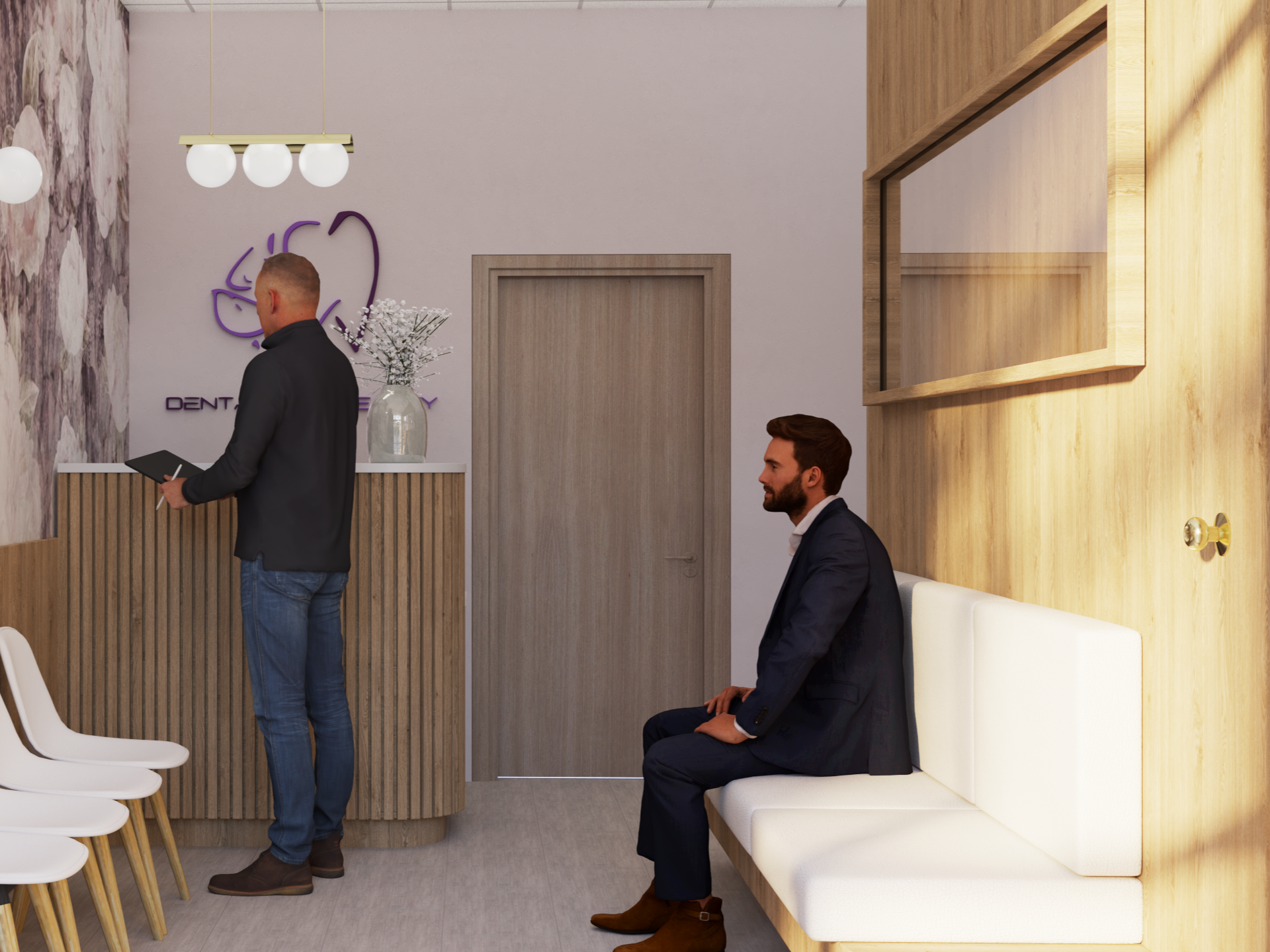 Jasna poczekalnia siedzisko tapicerowane