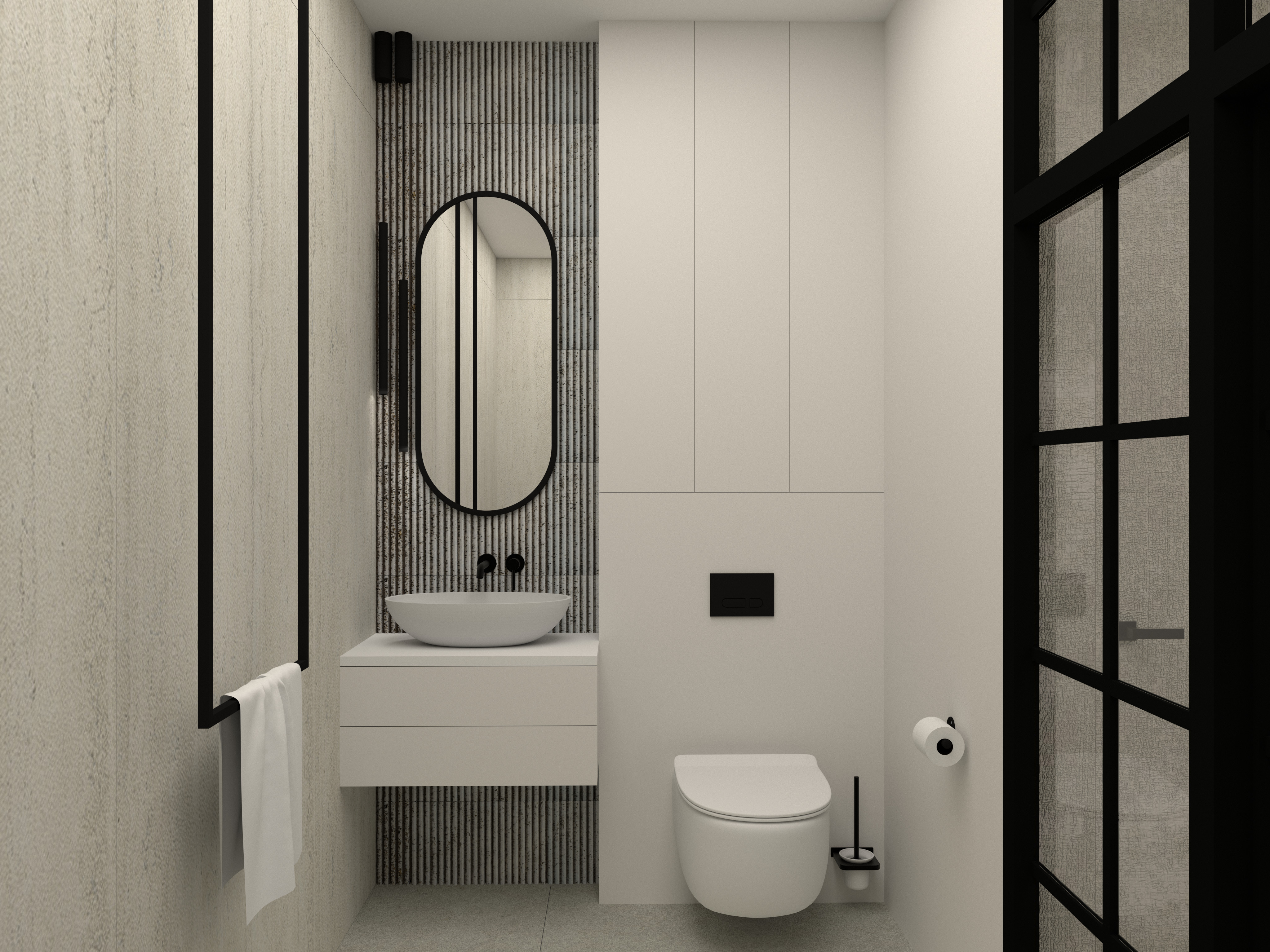 Nowoczesna jasna łazienka trawertyn