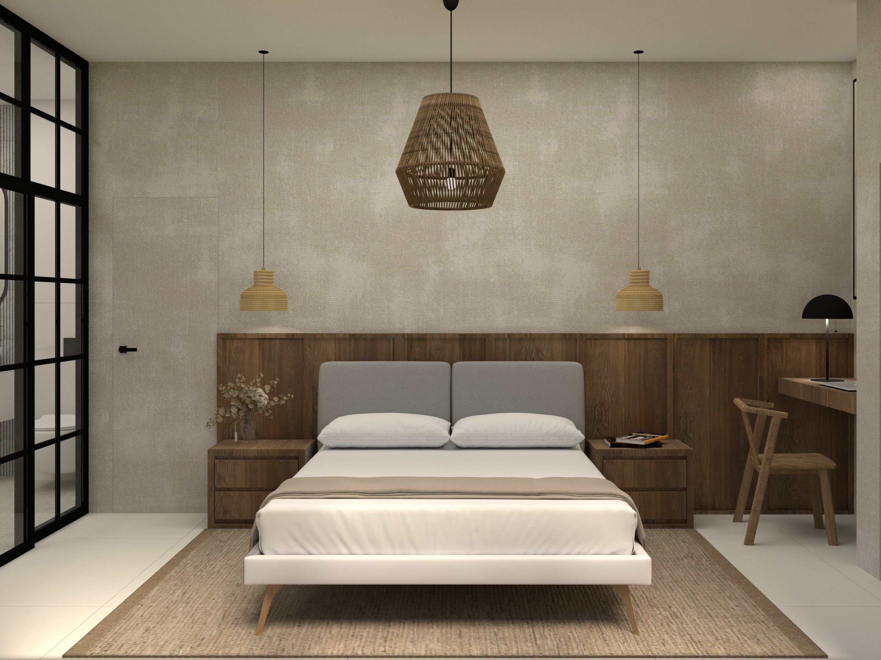 Przytulna sypialnia styl japandi