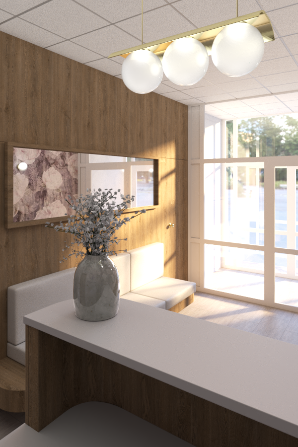 Widna poczekalnia drewniana zabudowa